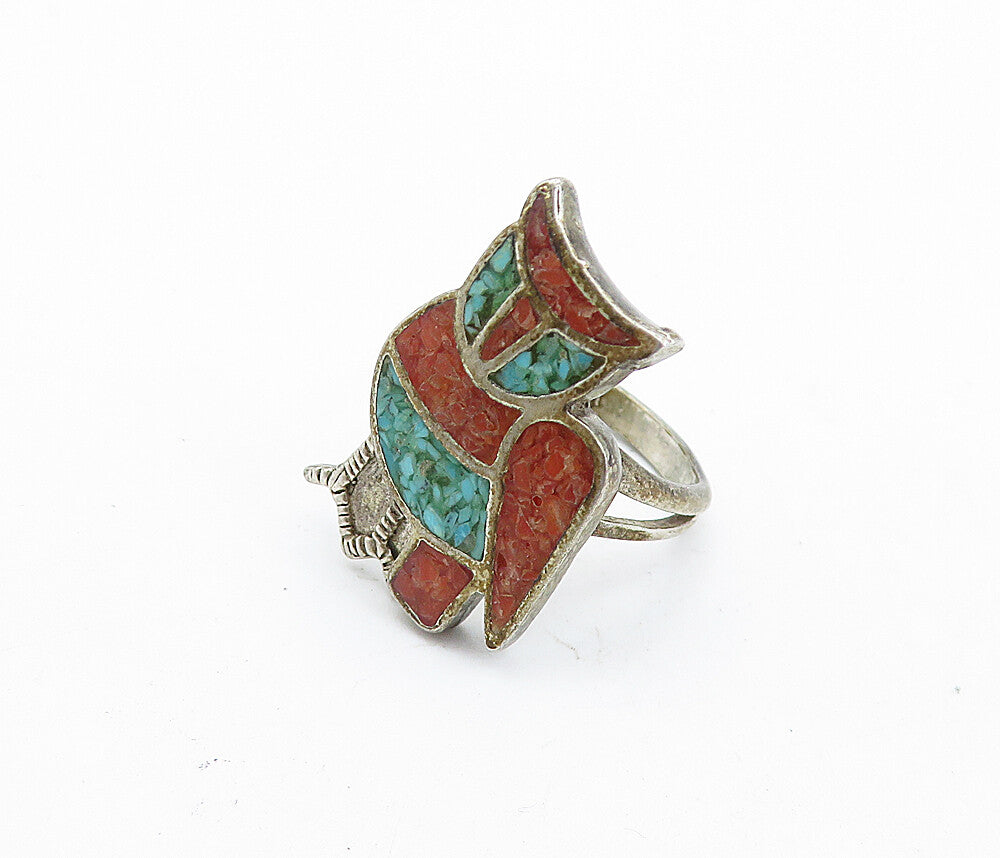 925 Silver  Vintage Antique Turquoise & Jasper Cocktail Ring Sz 6.5  RG7032