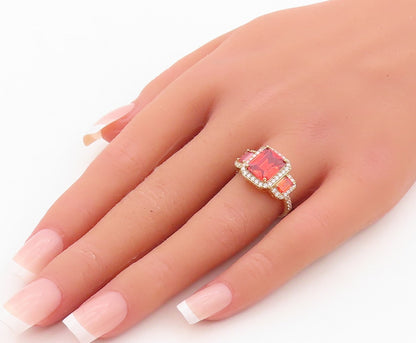 925 Sterling Silver Vintage Ring Gold Plated Orange & White CZ  Sz 6  RG30472