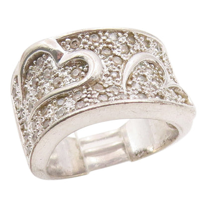 925 Sterling Silver Vintage Ring Topaz Double Love Heart Band  Sz 7  RG36140