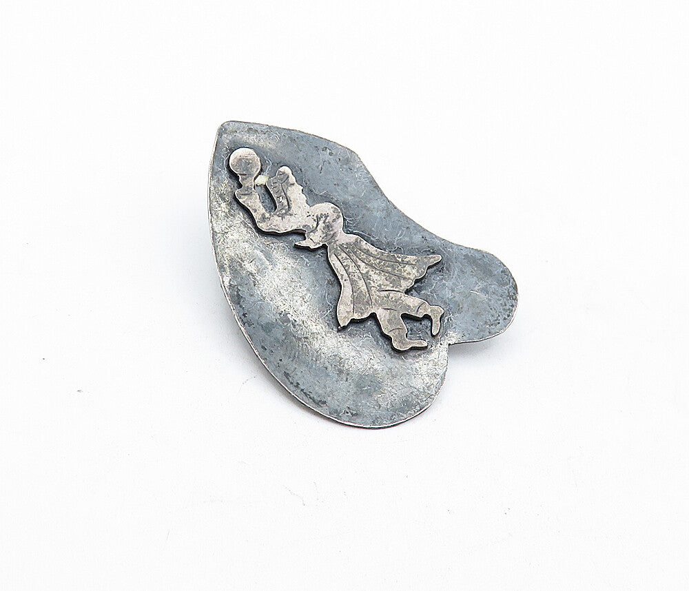 ISRAEL 925 Sterling Silver Vintage Oxidized Dancing Figure Brooch Pin BP1578