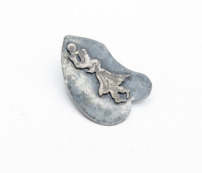 ISRAEL 925 Sterling Silver Vintage Oxidized Dancing Figure Brooch Pin BP1578