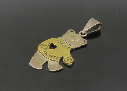 MEXICO 925 Sterling Silver  Vintage Two Tone Love Teddy Bear Pendant  PT16963
