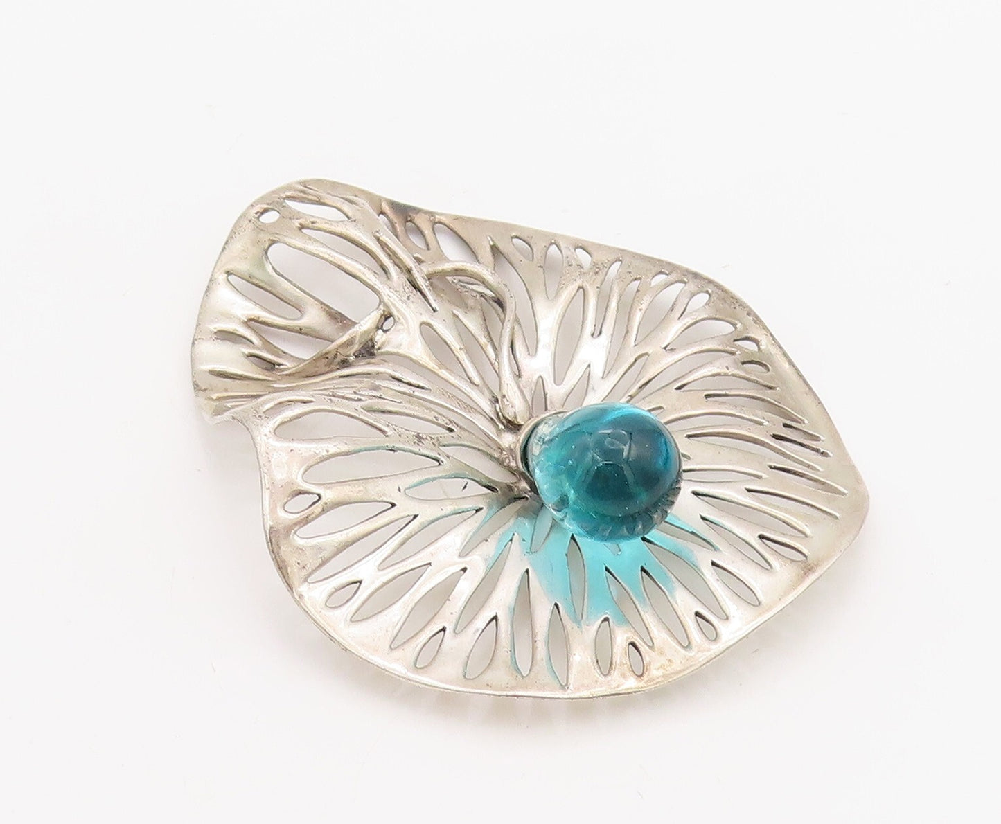 925 Sterling Silver Vintage Pendant HAGIT GORALI ISRAEL  CZ Drop Leaf  PT23547
