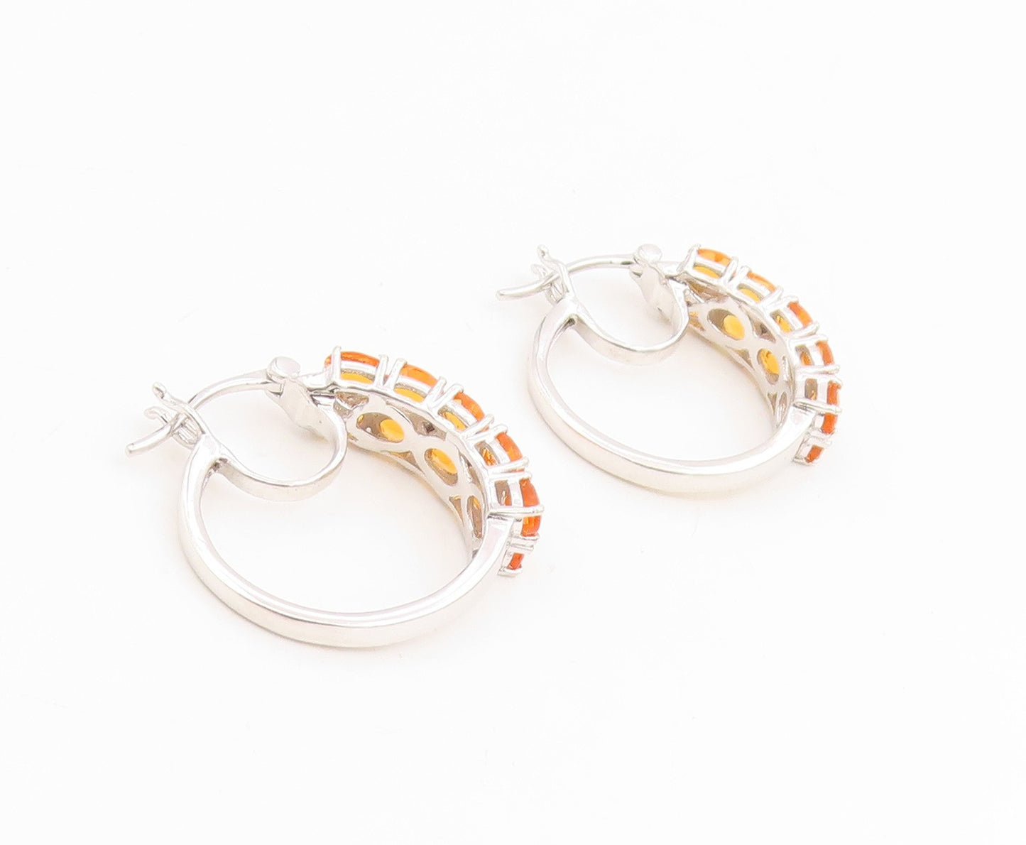 925 Sterling Silver Vintage Earrings Modernist Oval Cut Citrine Hoops  EG14130