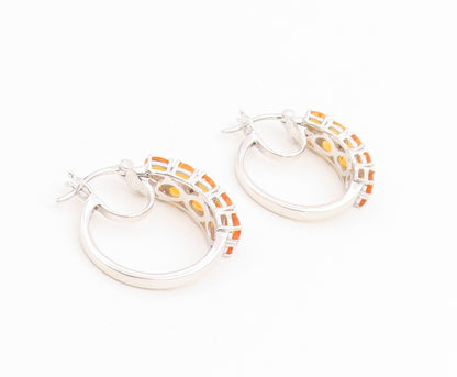 925 Sterling Silver Vintage Earrings Modernist Oval Cut Citrine Hoops  EG14130