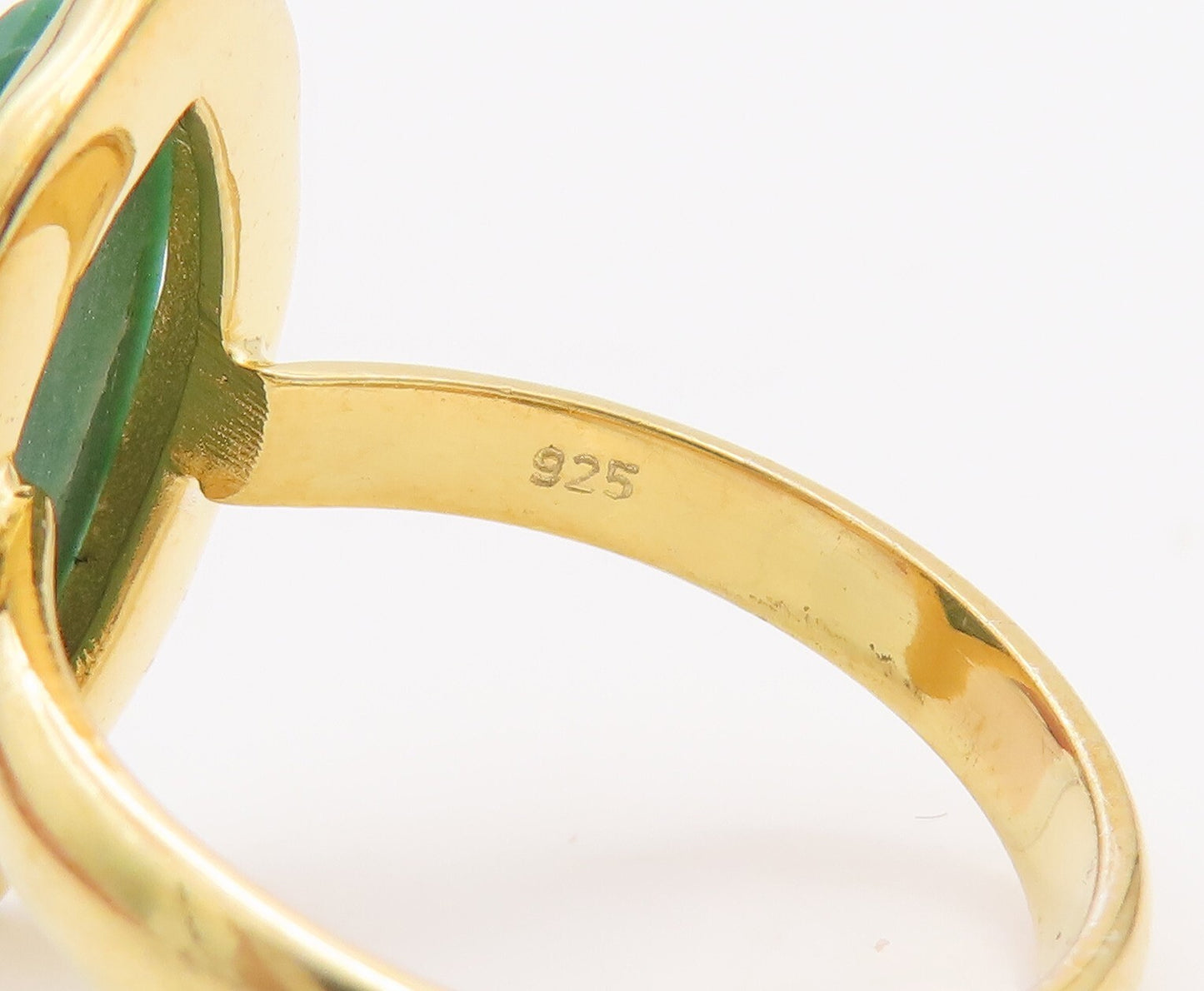 925 Sterling Silver Vintage Ring Gold Plated Marquise Green Gem  Sz 7  RG29417