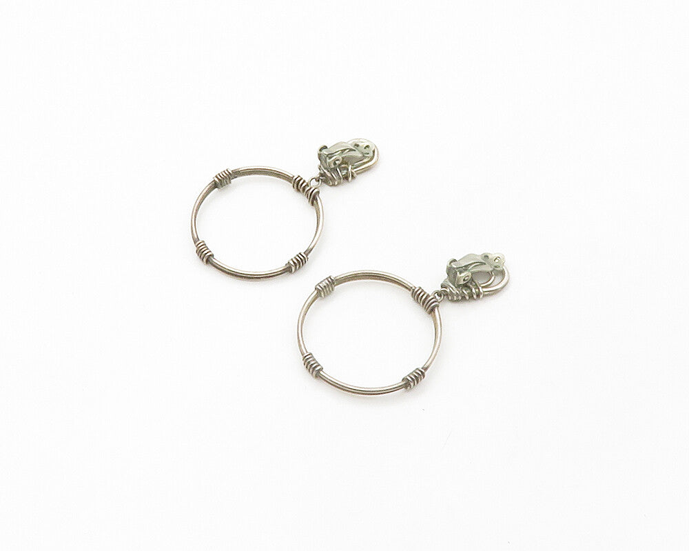 925 Sterling Silver  Vintage Wire Wrapped Non Pierce Dangle Earrings  EG8764