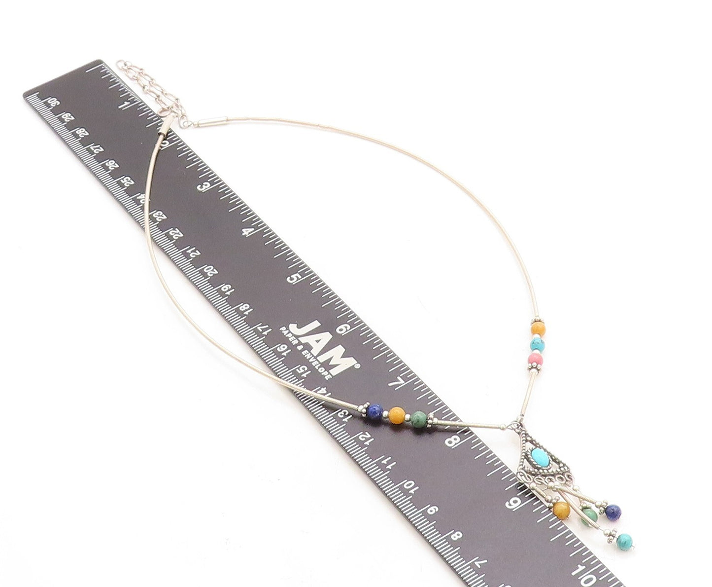 Q.T. NAVAJO 925 Silver Vintage Turquoise & Multi Stone Collar Necklace NE2069