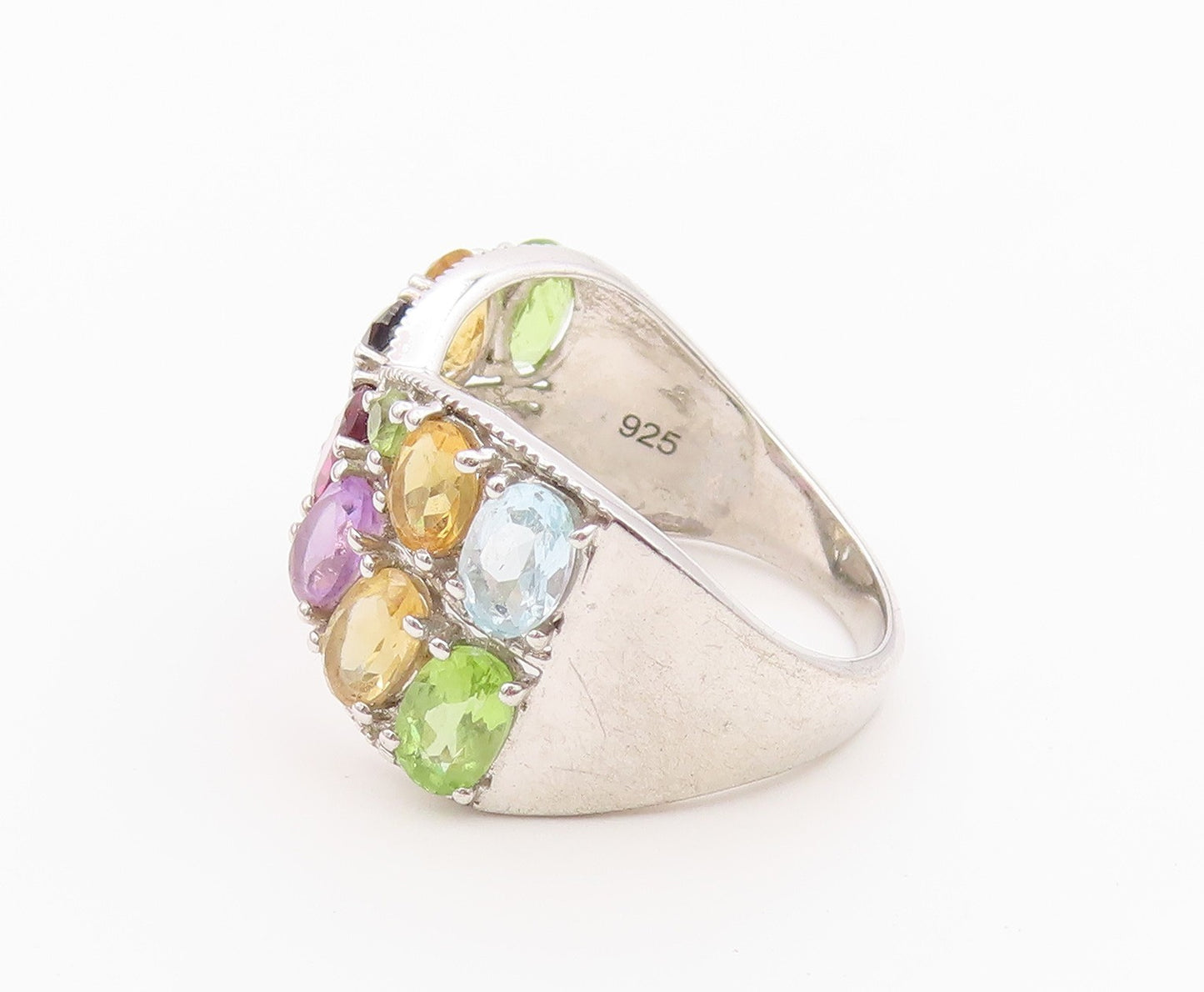 925 Sterling Silver Vintage Ring Multi Gemstone Crossover Band  Sz 10  RG36459