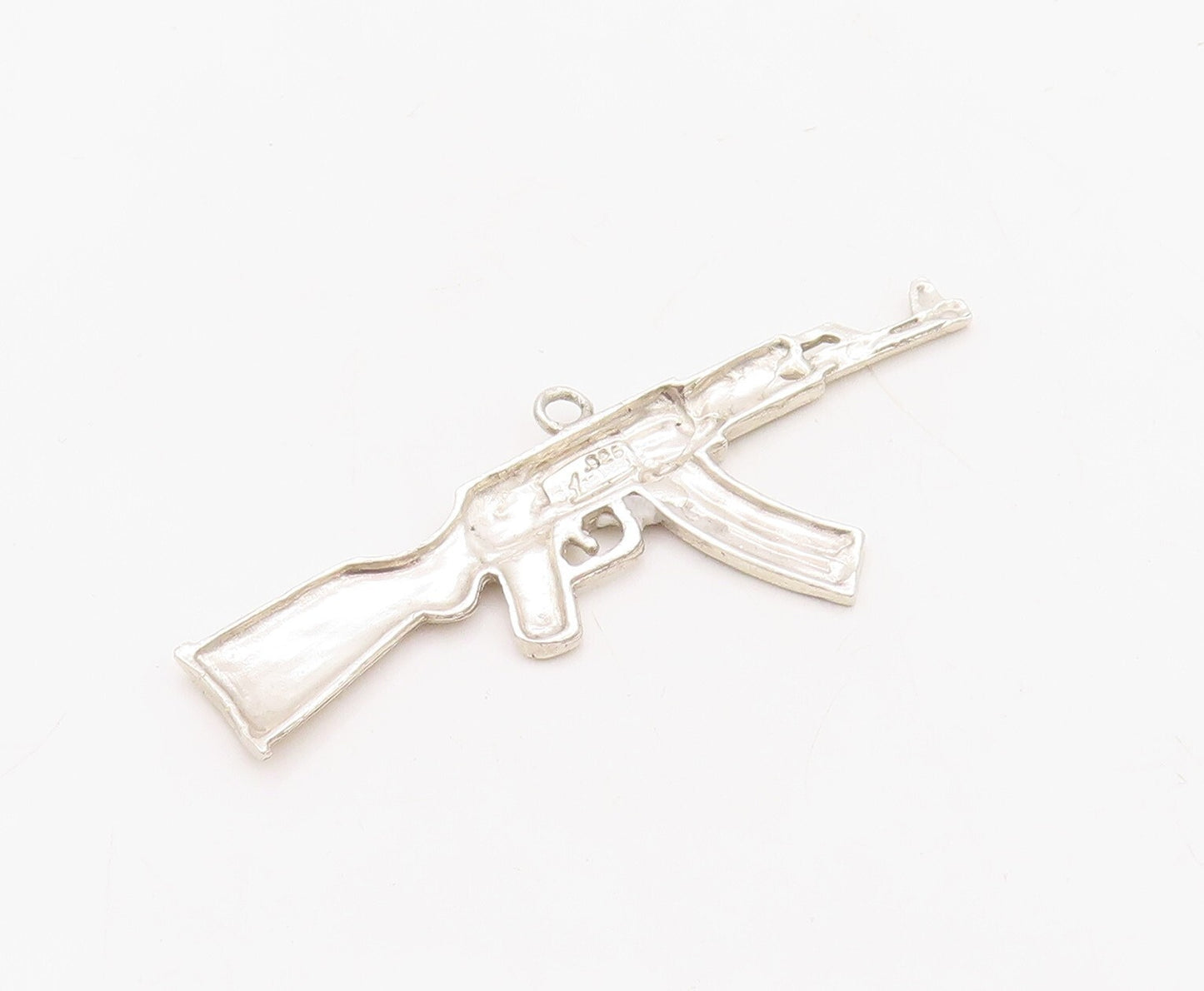 925 Sterling Silver Vintage Pendant Solid 3D Carved AK 47  PT23663