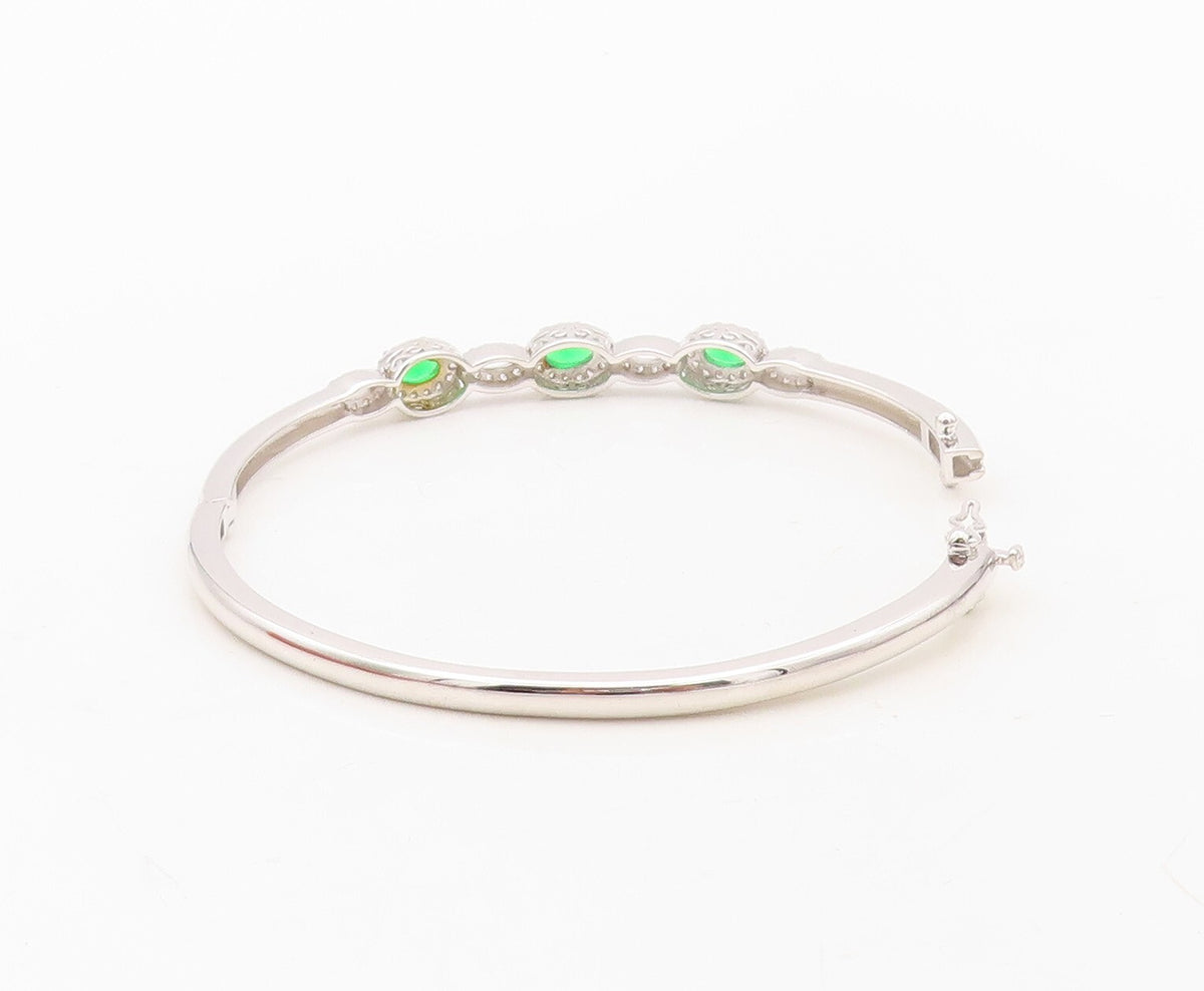 925 Sterling Silver Vintage Bracelet Loop Cutout Green & White CZ Bangle BT10718