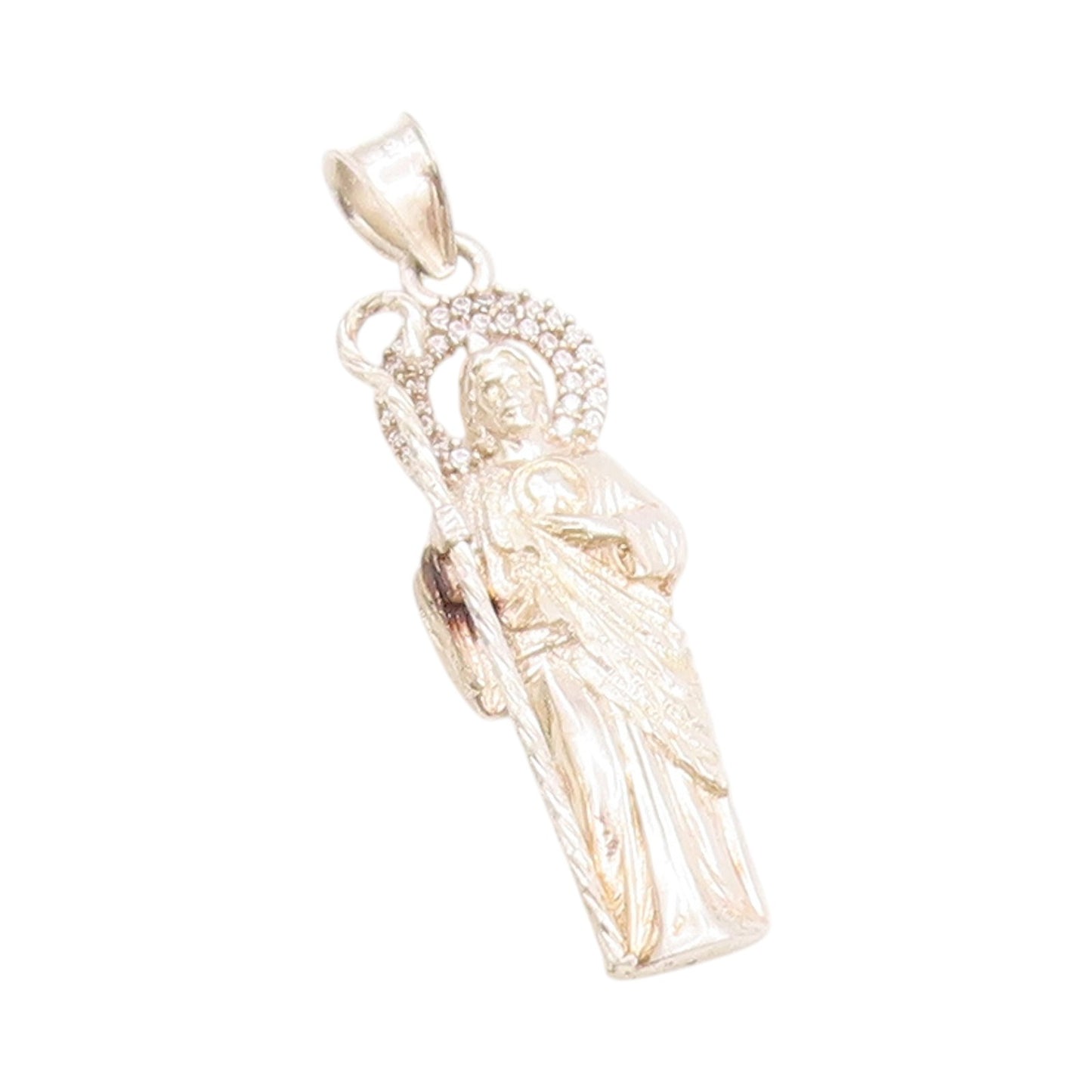 925 Sterling Silver Vintage Pendant Round CZ Jesus Religious Design  PT24759