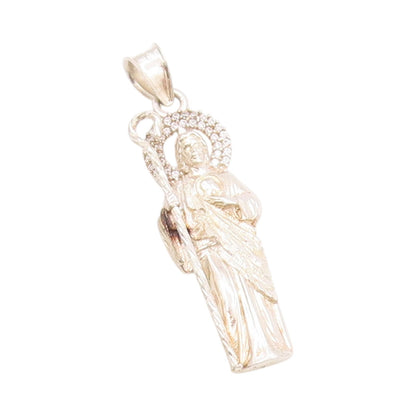 925 Sterling Silver Vintage Pendant Round CZ Jesus Religious Design  PT24759