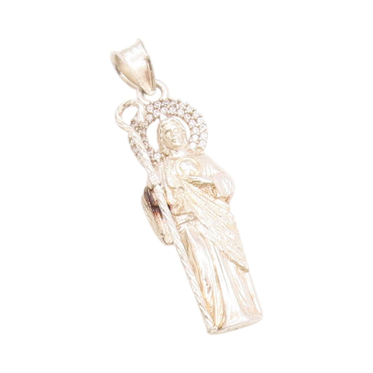 925 Sterling Silver Vintage Pendant Round CZ Jesus Religious Design  PT24759