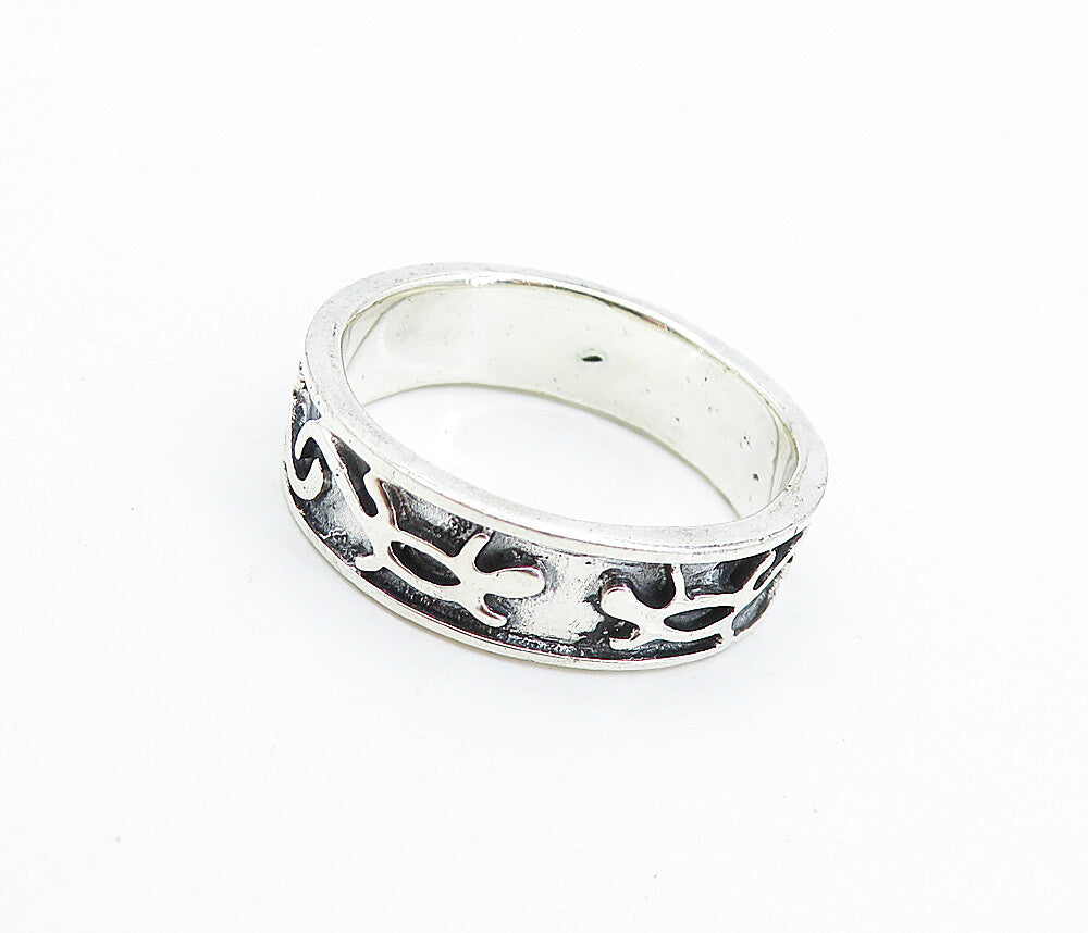 925 Sterling Silver  Vintage Shiny Lizard Patterned Band Ring Sz 11.5  RG7433
