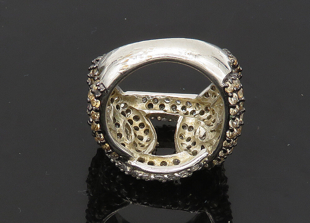 925 Sterling Silver  Vintage Cubic Zirconia & Topaz Band Ring Sz 7  RG21662