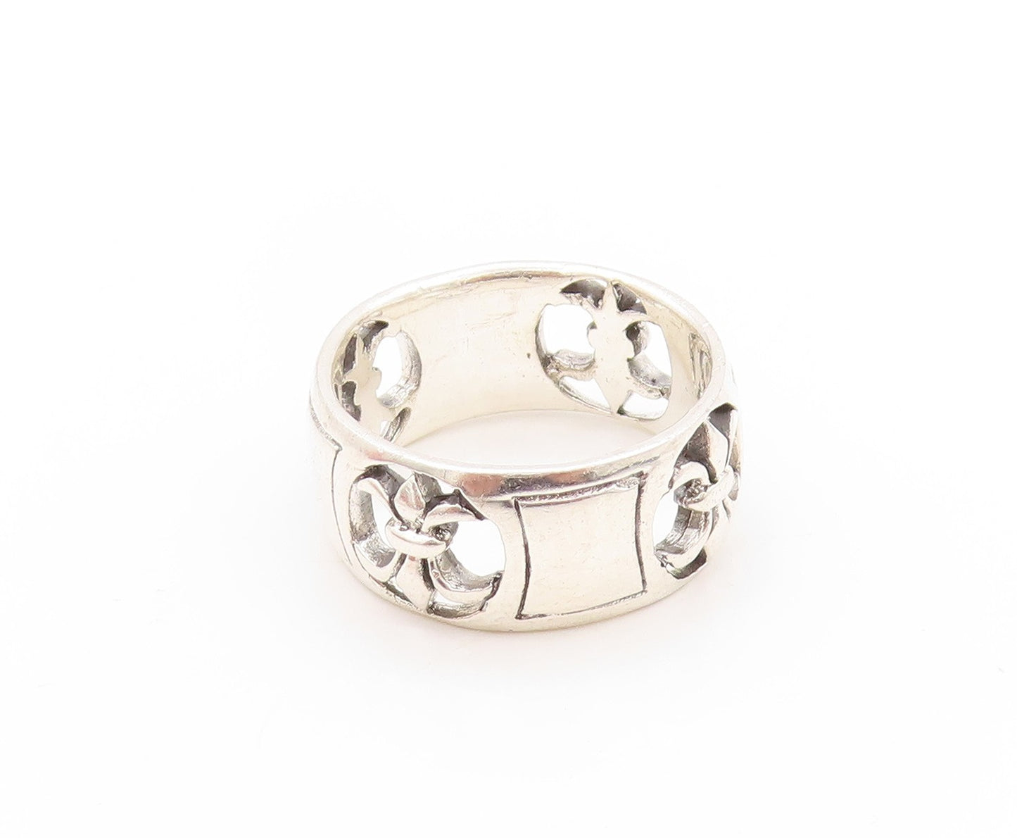 925 Sterling Silver Vintage Ring Fleur De Lis Design Cutout Band  Sz 12  RG32914