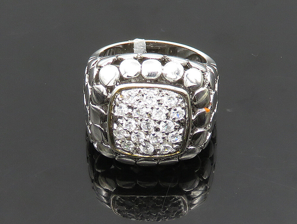 925 Sterling Silver  Vintage Cubic Zirconia Dotted Square Ring Sz 8  RG24344