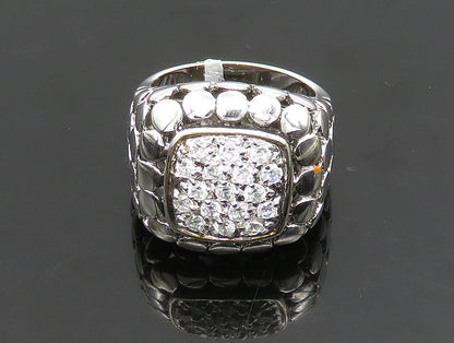 925 Sterling Silver  Vintage Cubic Zirconia Dotted Square Ring Sz 8  RG24344