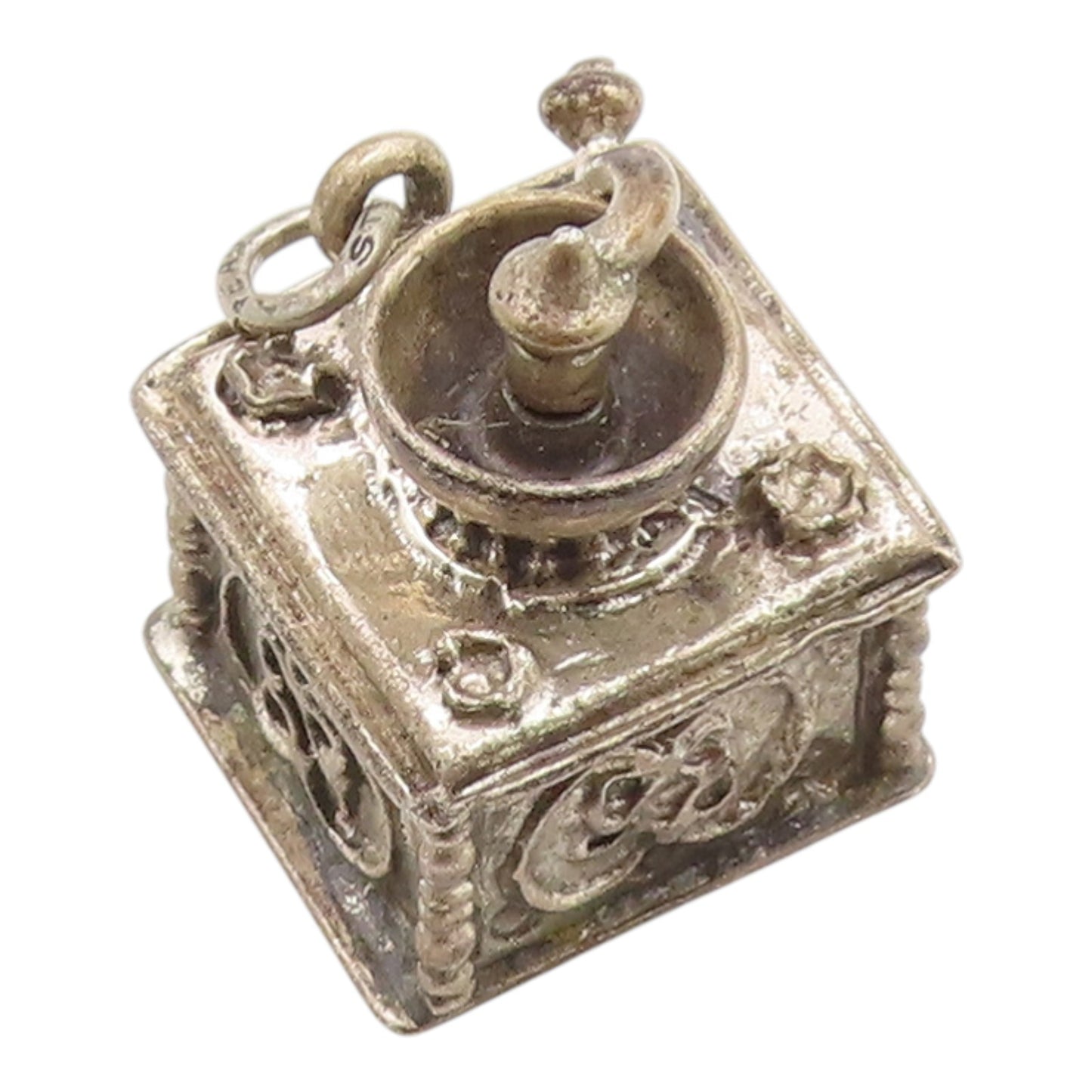 925 Sterling Silver Vintage Pendant BEAU Miniature Coffee Grinder Charm  PT26266