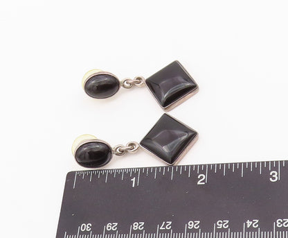 925 Sterling Silver Vintage Earrings MEXICO Oval & Square Dangling Onyx  EG13619