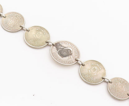 925 Sterling Silver Vintage Bracelet Solid Etched Australian Link Coins  BT10286