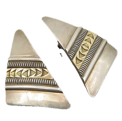 CHARLES PLATERO NAVAJO 925 Silver & 14K GOLD  Vintage 2 Tone Earrings  EG9878