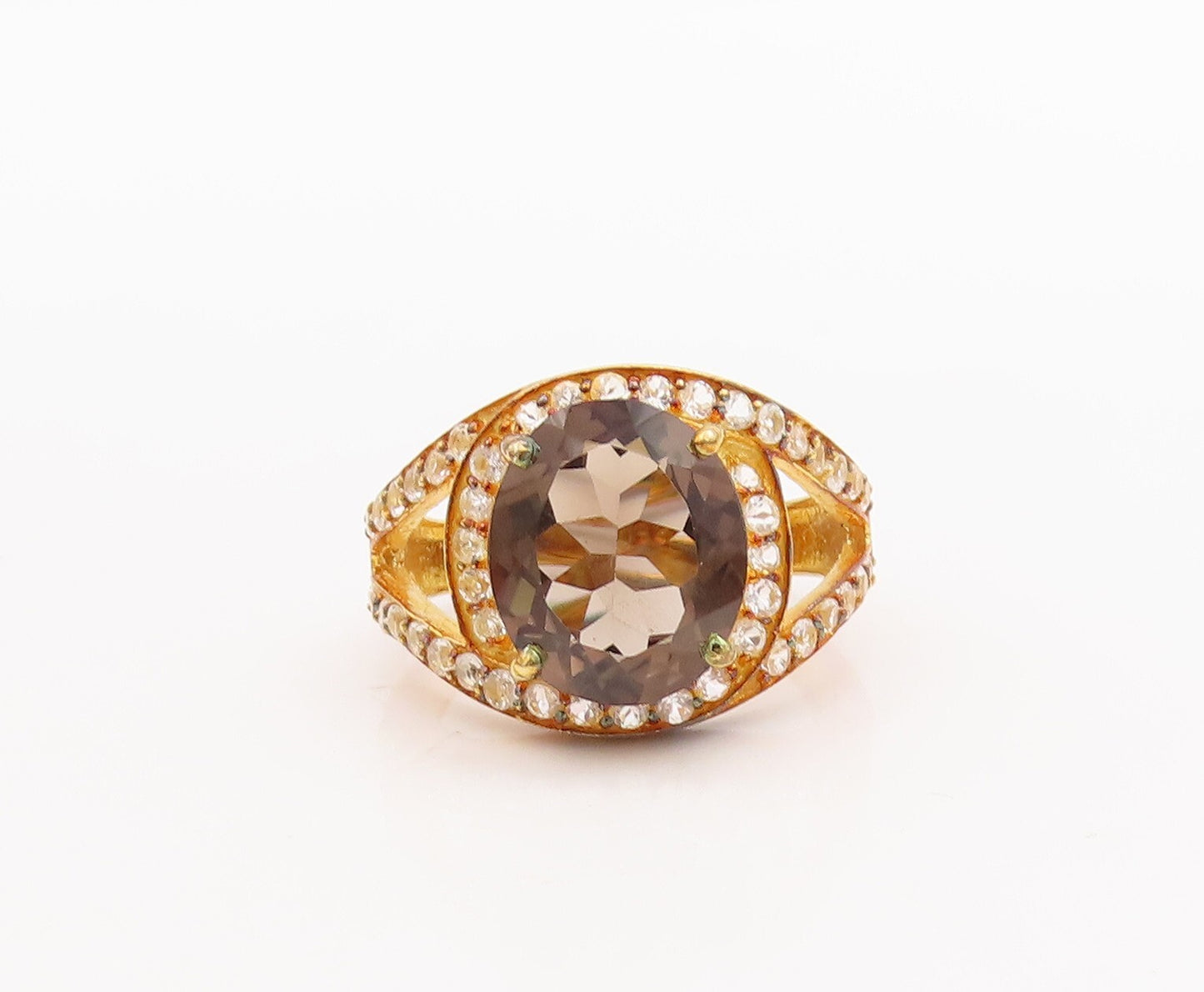 925 Sterling Silver Vintage Ring Gold Plated Smoky Quartz & Topaz  Sz 7  RG29373