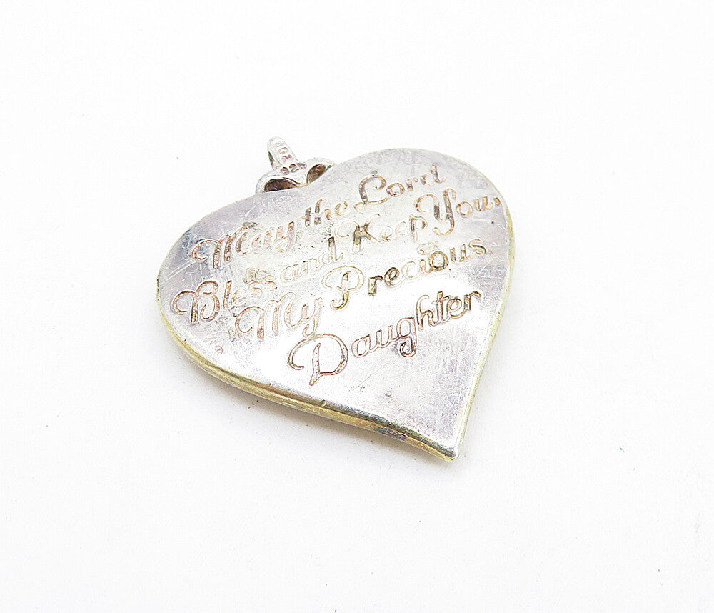 925 Sterling Silver  Vintage Sapphire Daughter Quote Heart Pendant  PT5304