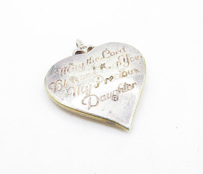 925 Sterling Silver  Vintage Sapphire Daughter Quote Heart Pendant  PT5304