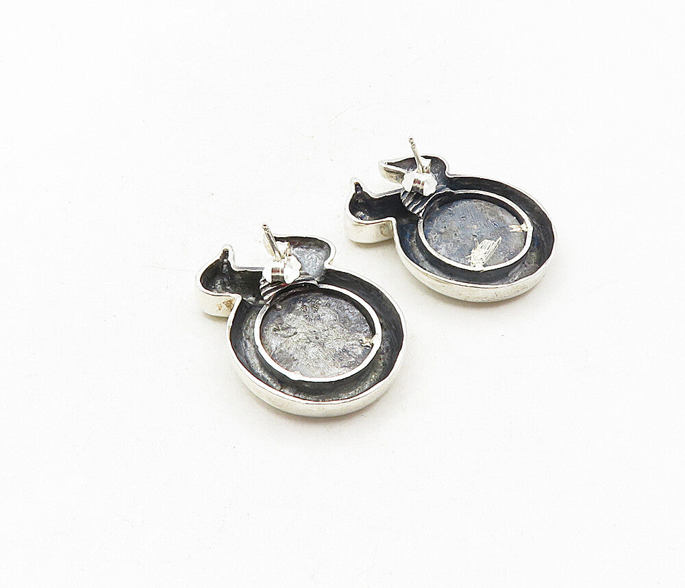925 Sterling Silver  Vintage Oxidized Face Profile Shiny Drop Earrings  EG4712