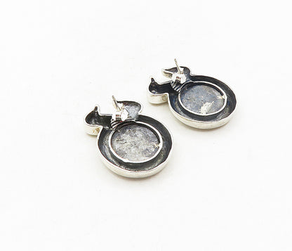 925 Sterling Silver  Vintage Oxidized Face Profile Shiny Drop Earrings  EG4712
