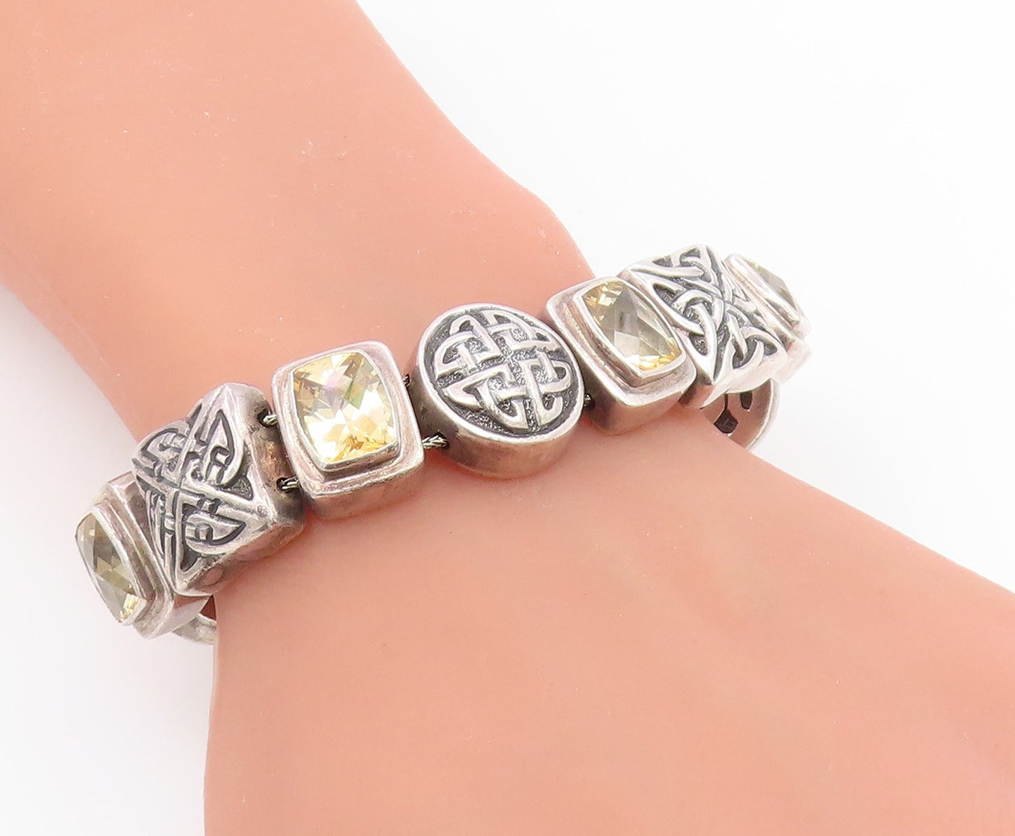 925 Sterling Silver Vintage Bracelet DEBORAH ARMSTRONG Citrine Chain  BT11935