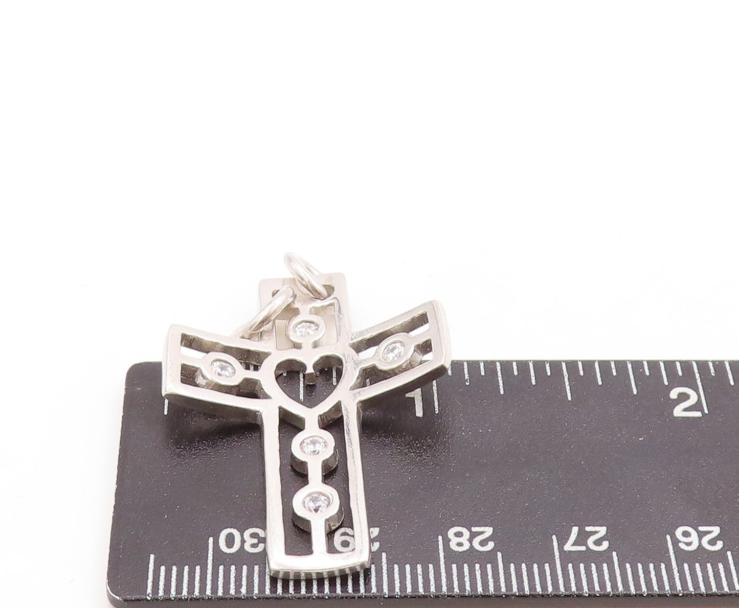 925 Sterling Silver Vintage Pendant CZ Inlay Heat Cutout Cross  PT23808