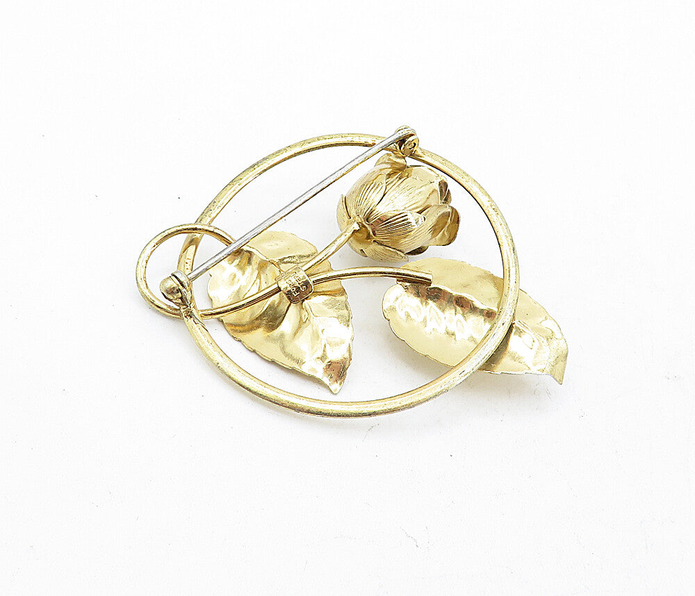 FORSTNER 925 Silver  Vintage Shiny Gold Plated Rose Flower Brooch Pin  BP1971