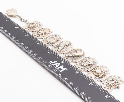 925 Sterling Silver Vintage Bracelet Modernist Marine Life Motif Link  BT12071