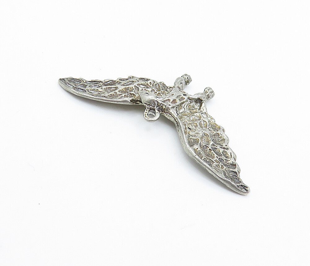925 Sterling Silver  Vintage Antique Oxidized Flying Dragon Pendant  PT4089