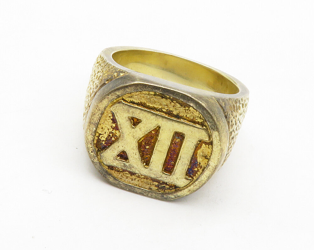 925 Sterling Silver  Vintage Roman Numerals Hammered Band Ring Sz 8  RG13876