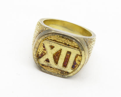 925 Sterling Silver  Vintage Roman Numerals Hammered Band Ring Sz 8  RG13876