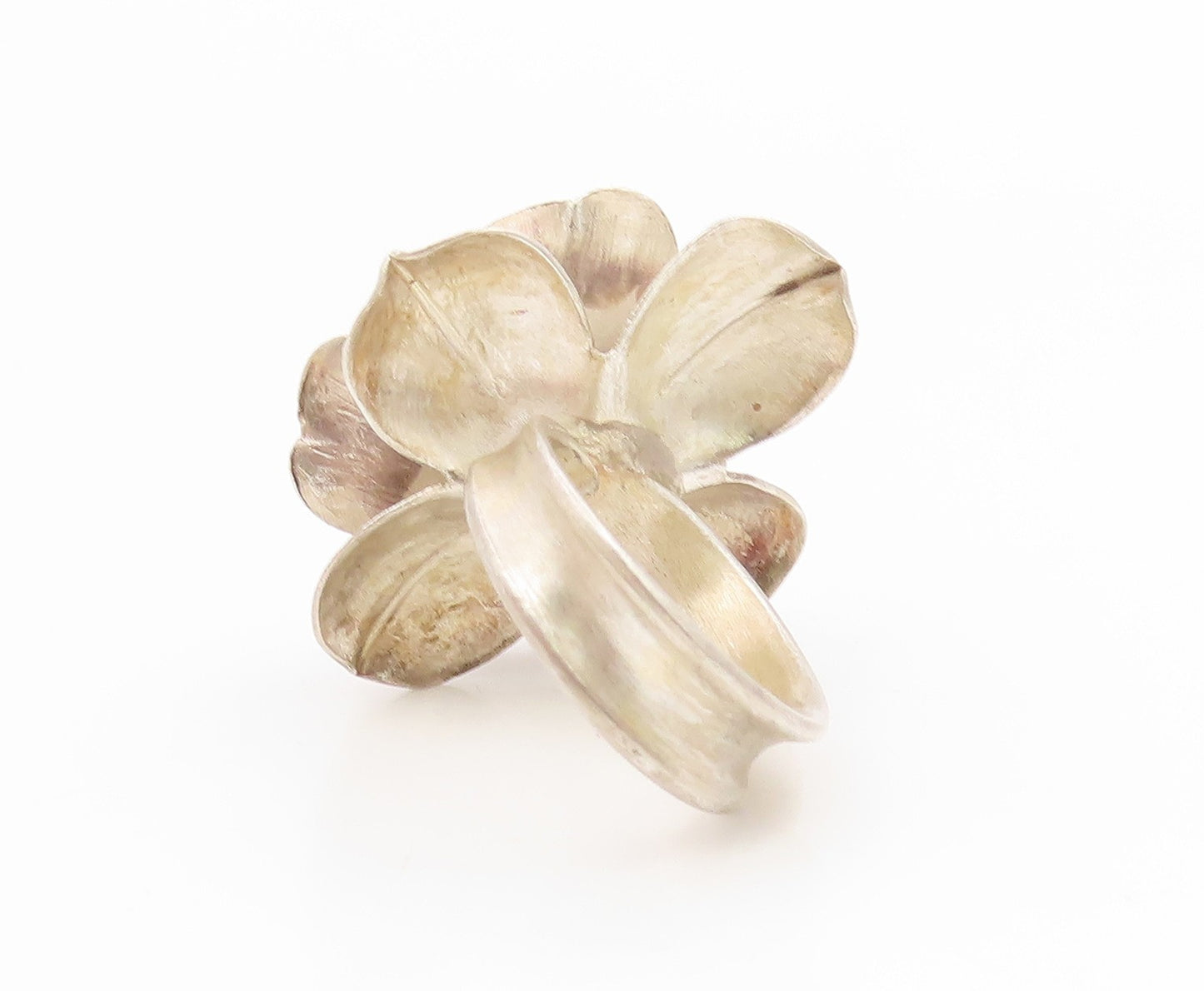 925 Sterling Silver Vintage Ring Modernist Etched Hibiscus Flower  Sz 5  RG35158