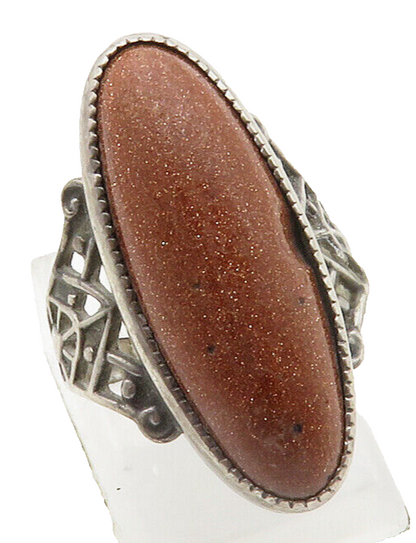 925 Sterling Silver  Vintage Cabochon Goldstone Cocktail Ring Sz 4.5  RG12991