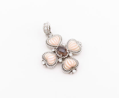 925 Sterling Silver Vintage Pendant JUDITH RIPKA Smoky Quartz Cross  PT26416