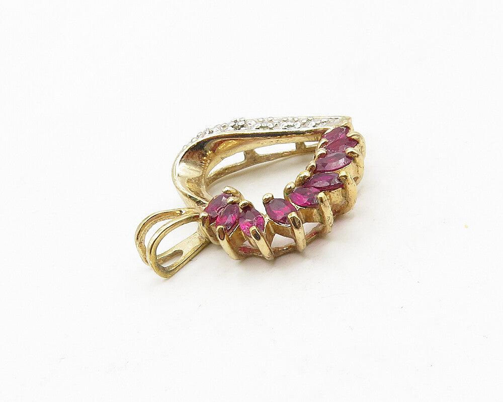 925 Sterling Silver  Vintage Ruby Two Tone Open Love Heart Pendant  PT14803