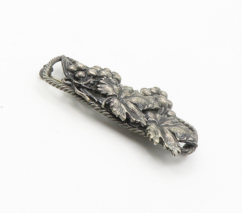 925 Sterling Silver  Vintage Oxidized Grape Bunches Motif Brooch Pin  BP5940