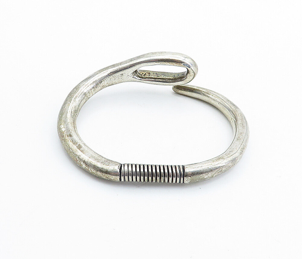UNODE50 925 Sterling Silver Vintage Flexible Loop Bypass Cuff Bracelet BT2532