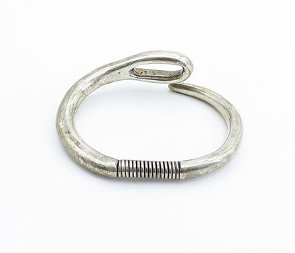 UNODE50 925 Sterling Silver Vintage Flexible Loop Bypass Cuff Bracelet BT2532