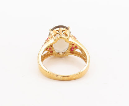 925 Sterling Silver Vintage Ring Gold Plated Smoky Quartz & Ruby  Sz 7  RG29770