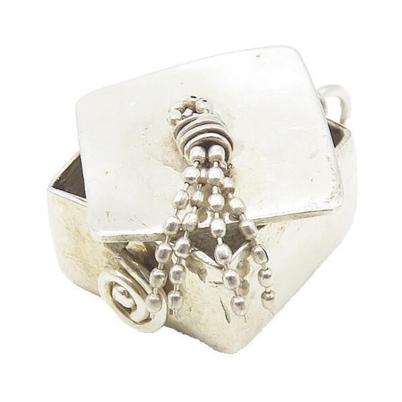 925 Sterling Silver  Vintage Shiny Square Open Box Drop Pendant  PT9347