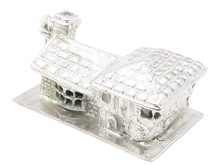 M&M 925 Sterling Silver  Vintage Shiny Hollow House Motif Pendant  PT9435