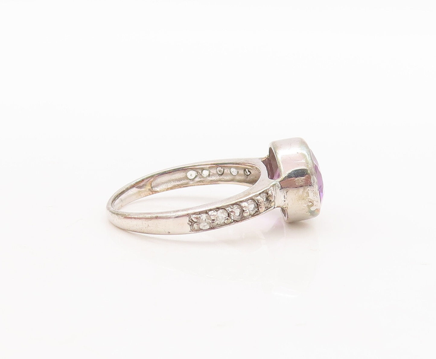 925 Sterling Silver Vintage Ring Oval Cut Amethyst Topaz Band  Sz 6.5  RG29705